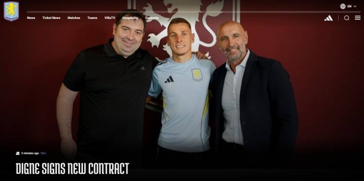 爱游戏体育下载-官方：阿斯顿维拉与32岁左后卫迪涅续约至2028年